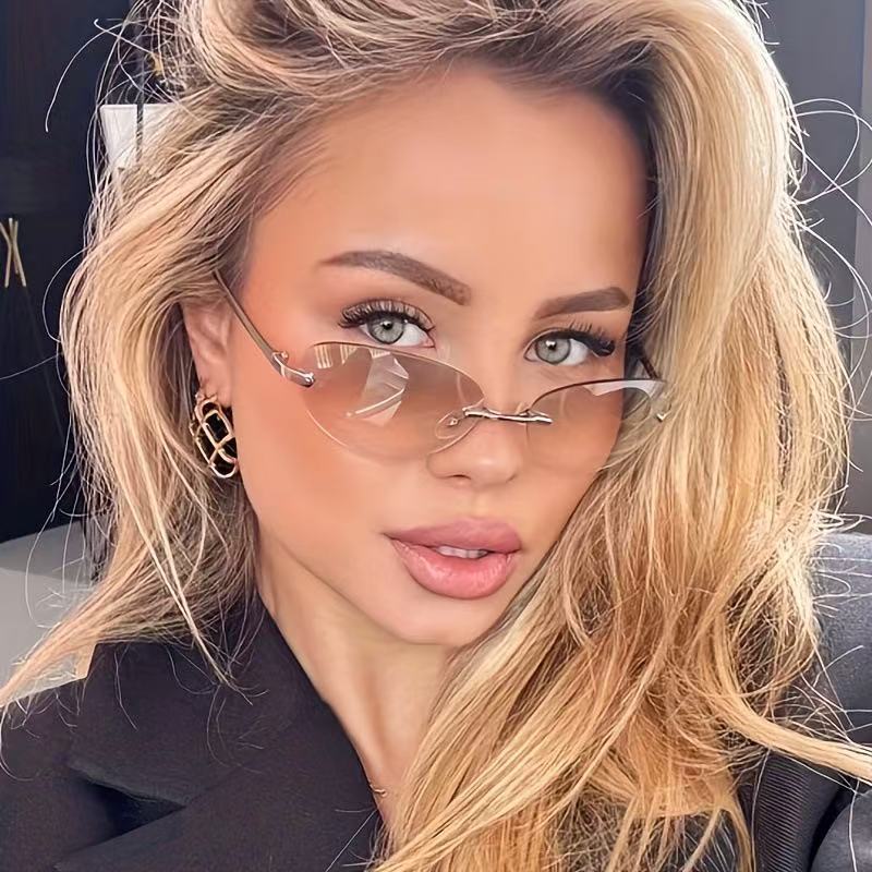 Rimless Oval Sunglasses Women  – Metal Photo Panel recenzja i cena