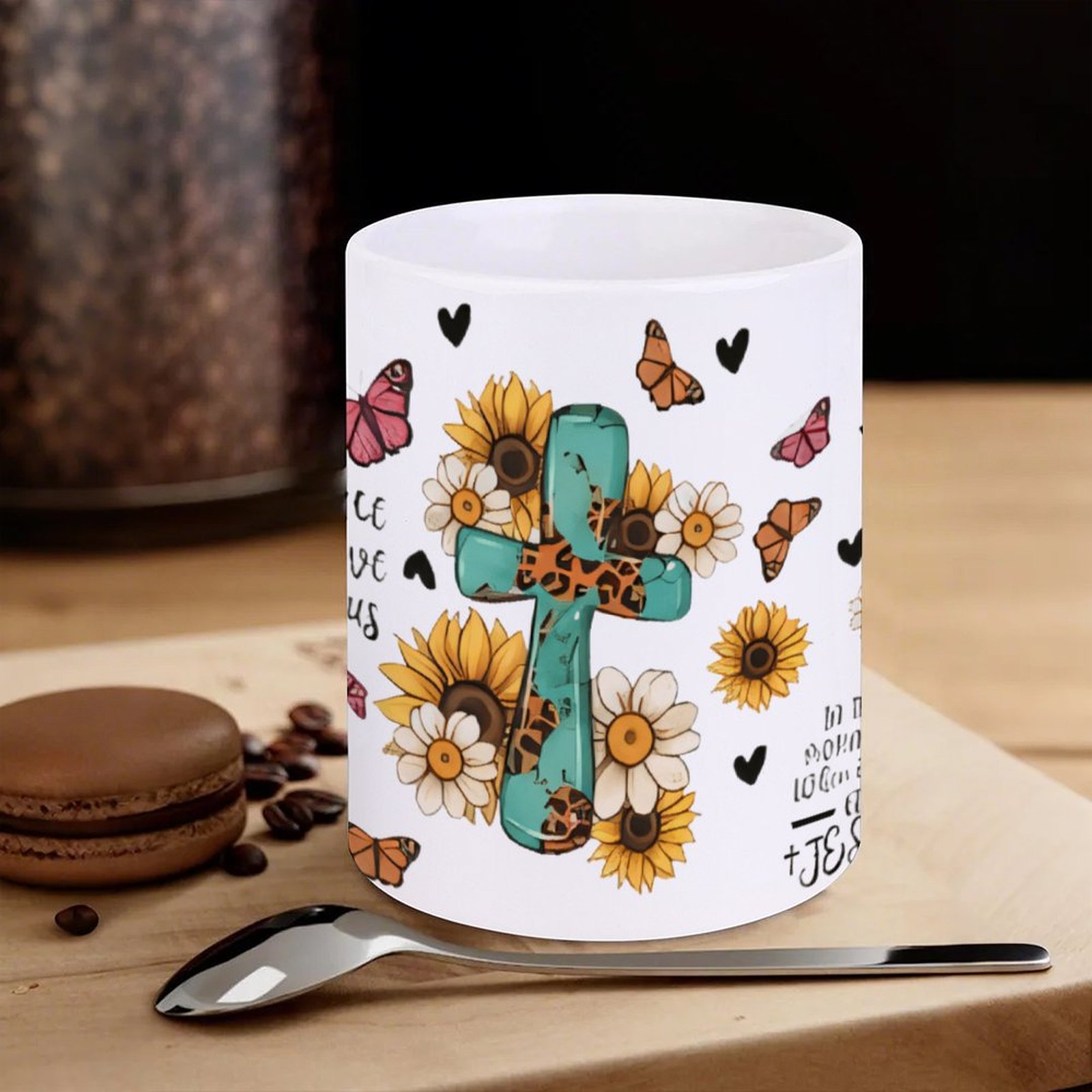 A Cross Surrounded By Sunflowe – Sublimation Mug White recenzja i cena
