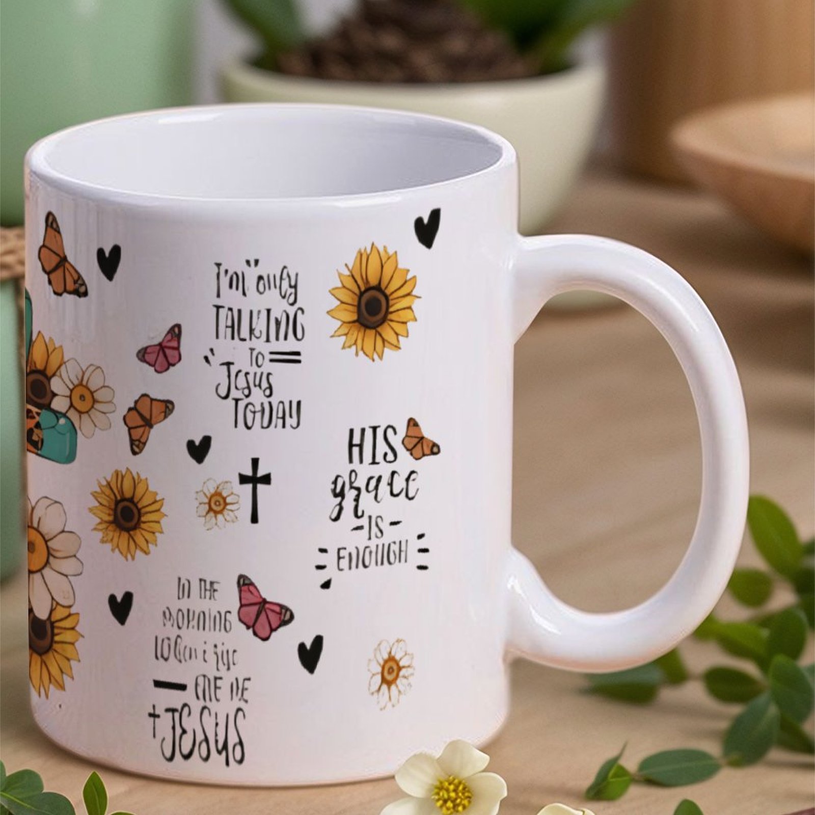 A Cross Surrounded By Sunflowe – Sublimation Mug White recenzja i cena